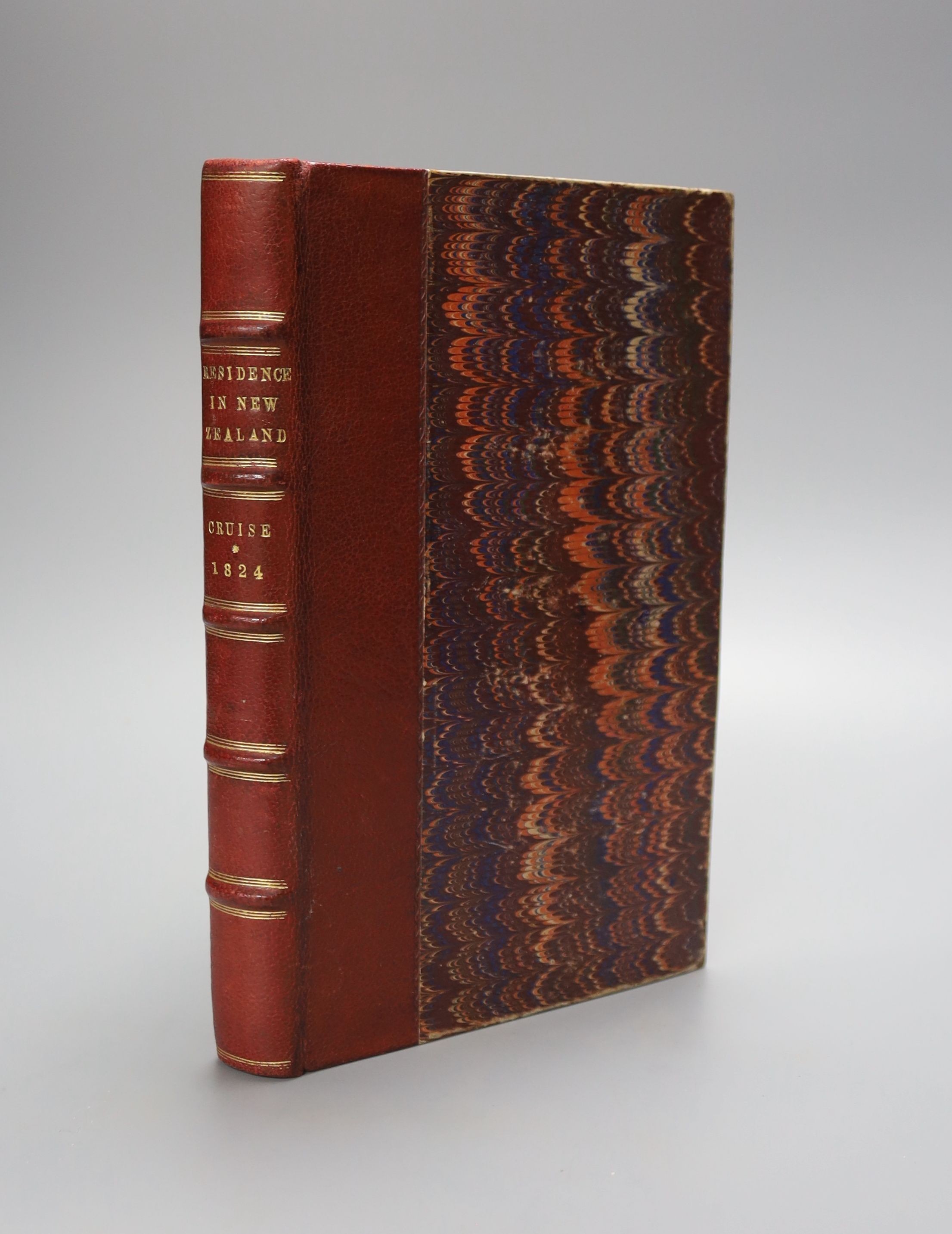 Cruise, Richard A. Journal of a Ten Months Residence in New Zealand, 2nd edition. tinted frontis, half title and errata slip; 20th century morocco backed marbled boards, gilt ruled and panelled spine lettered direct, mar